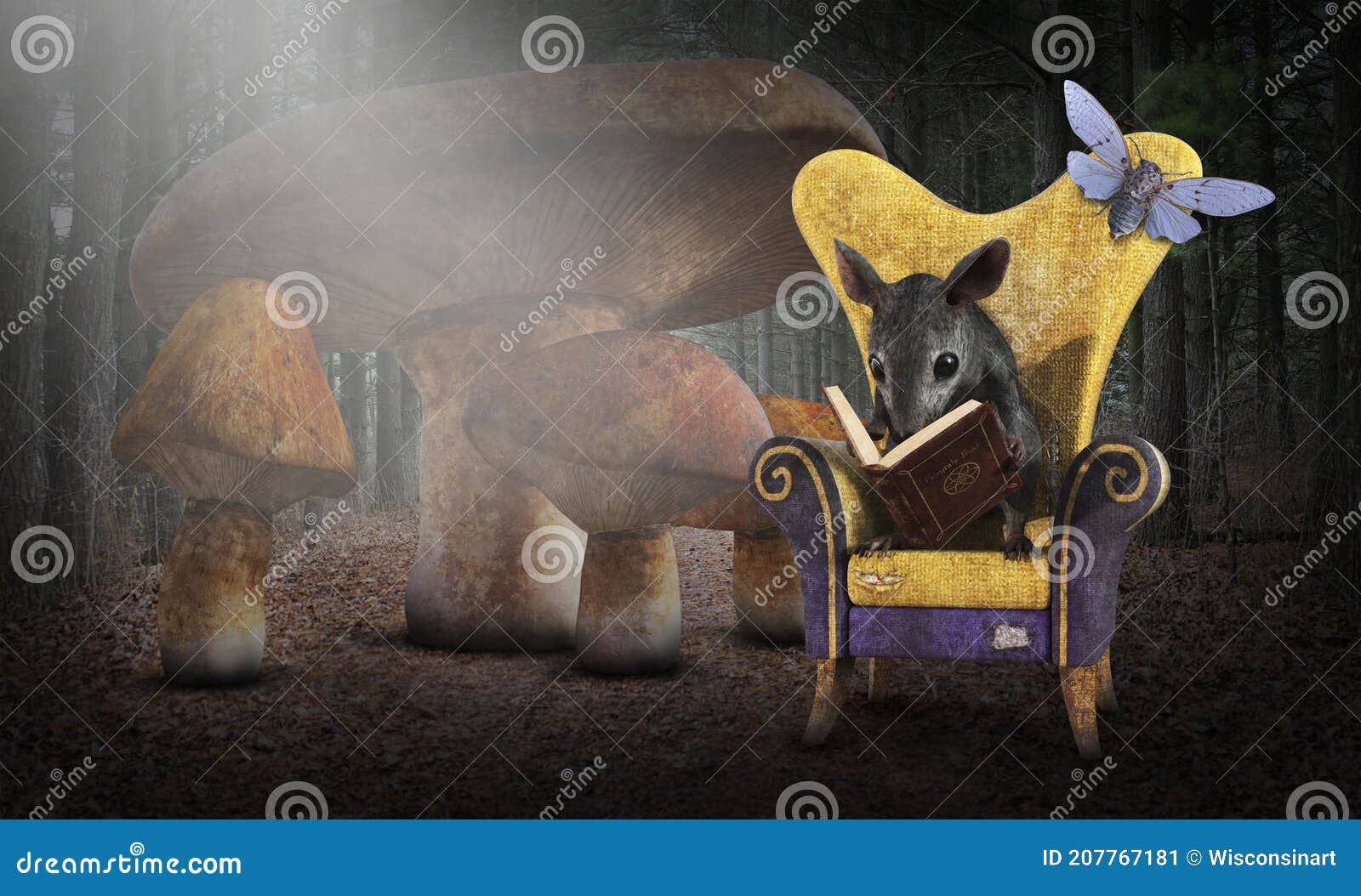 fantasy mouse reading book, fairytale
