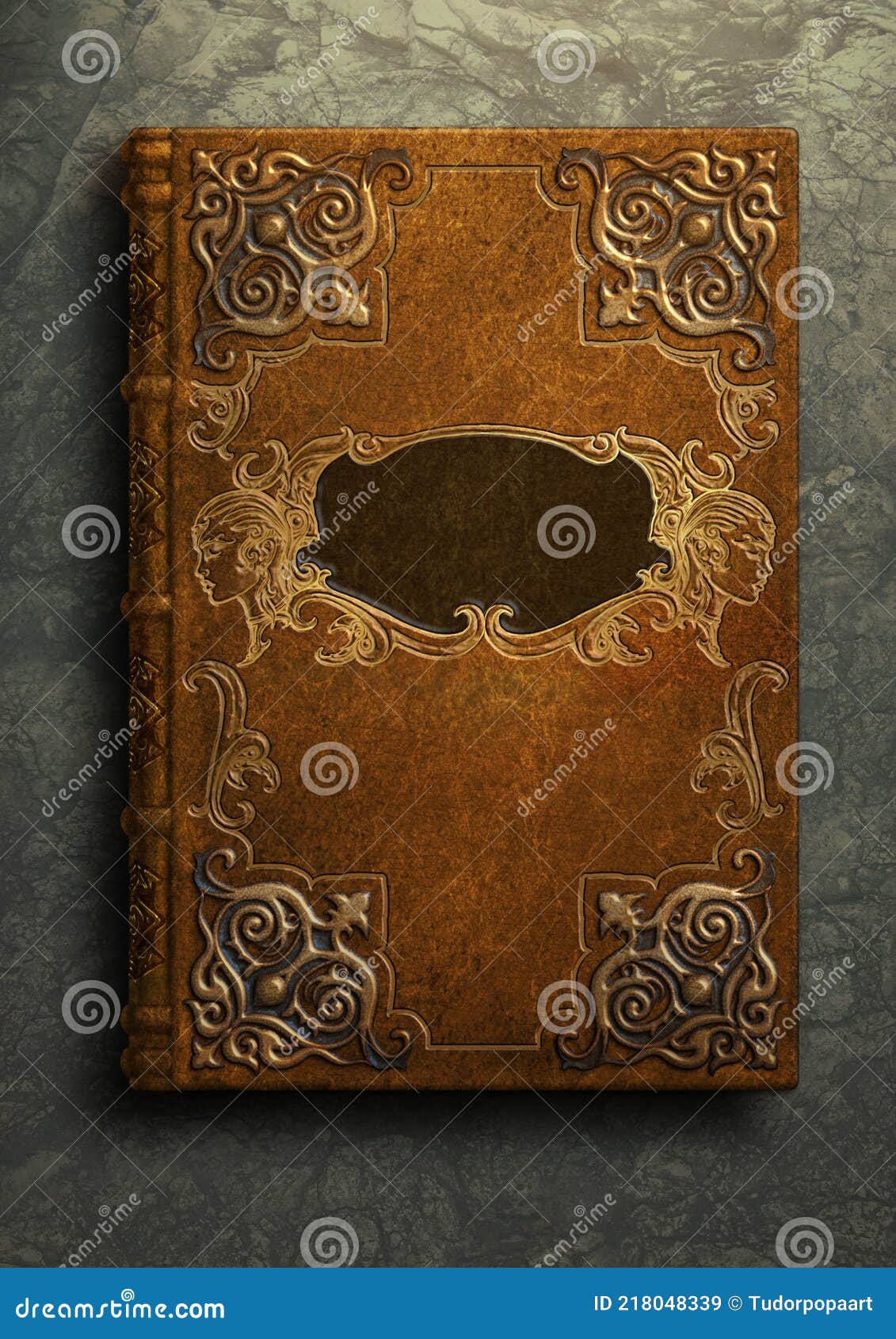 old fantasy book cover with intricate decorations