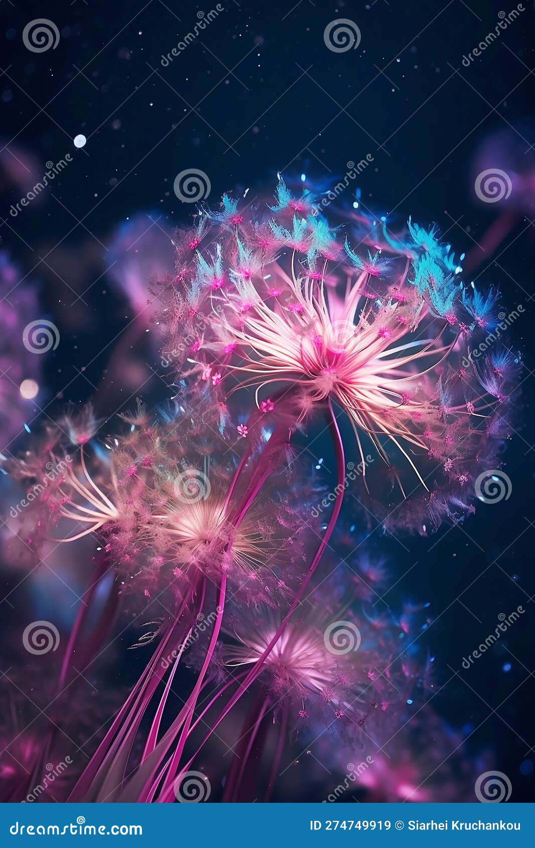 Fantasy Pink Flowers on Blue Background Stock Illustration