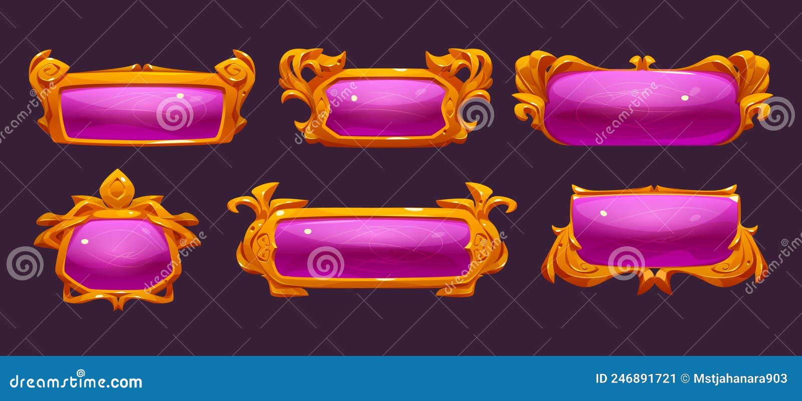 Fantasy Pink Game Buttons with Gold Frames Stock Illustration Illustration of epic, fantasy