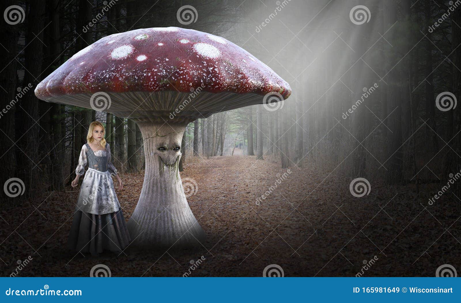 fantasy poor peasant girl, nature, mushroom, woods