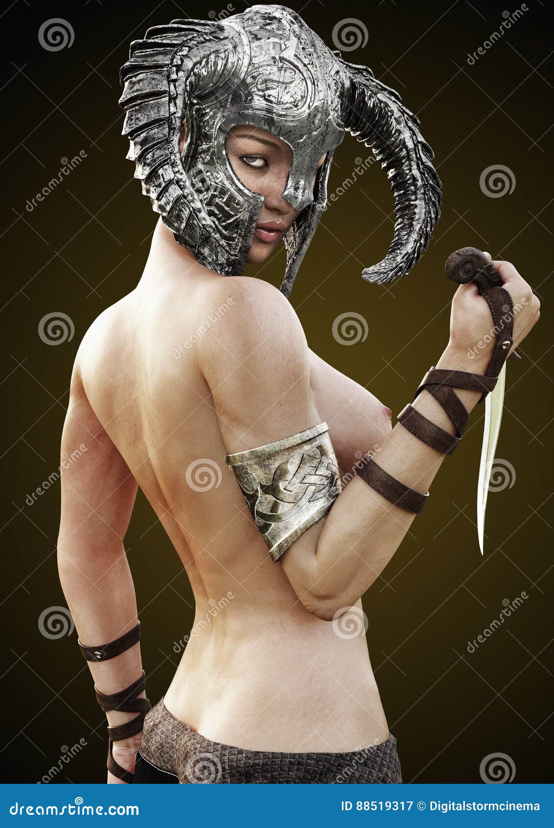 Dark nude warrior woman