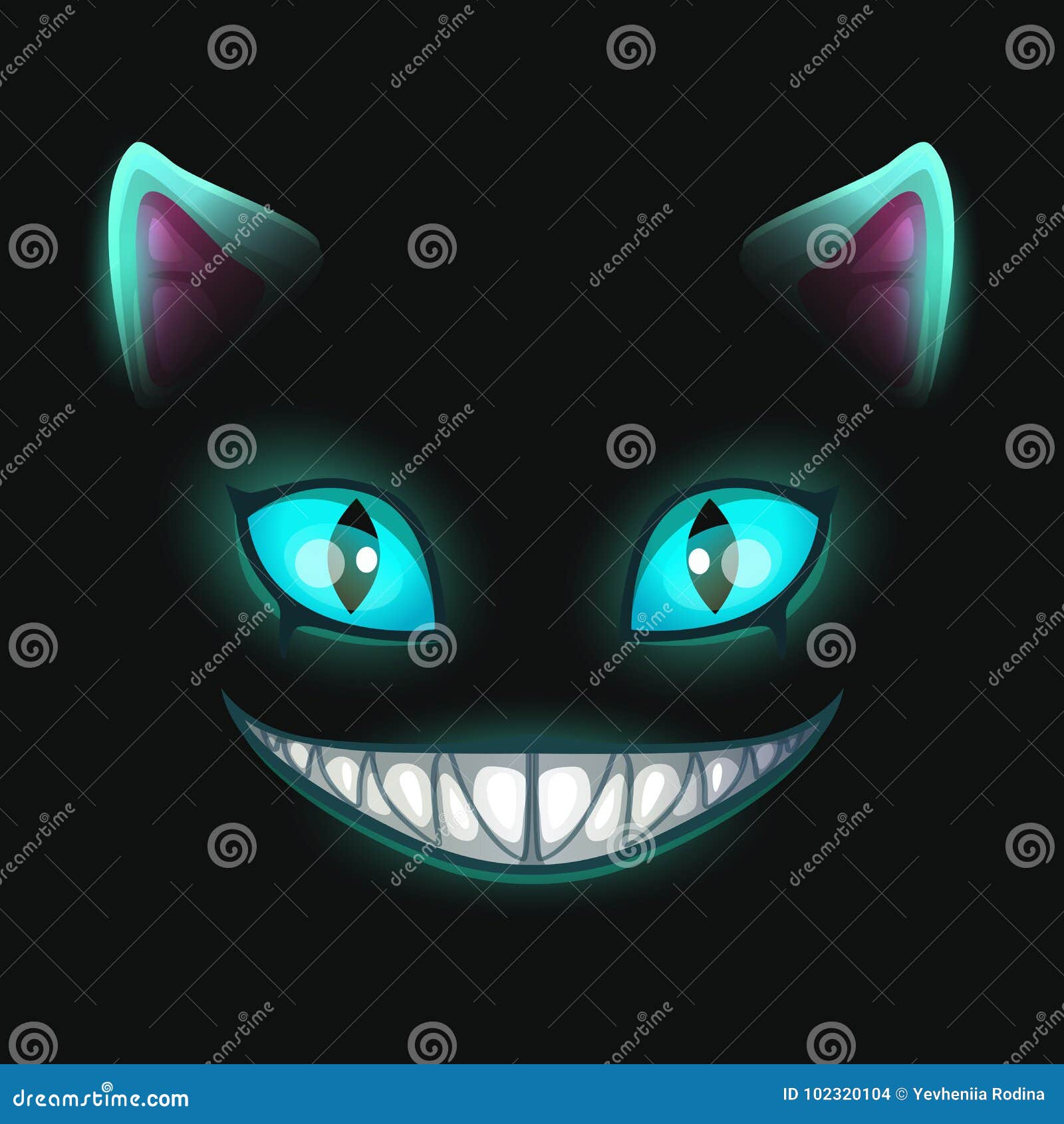 Fantasy Scary Smiling Cat Face Smile Spooky Cat Drawing Hand Drawn