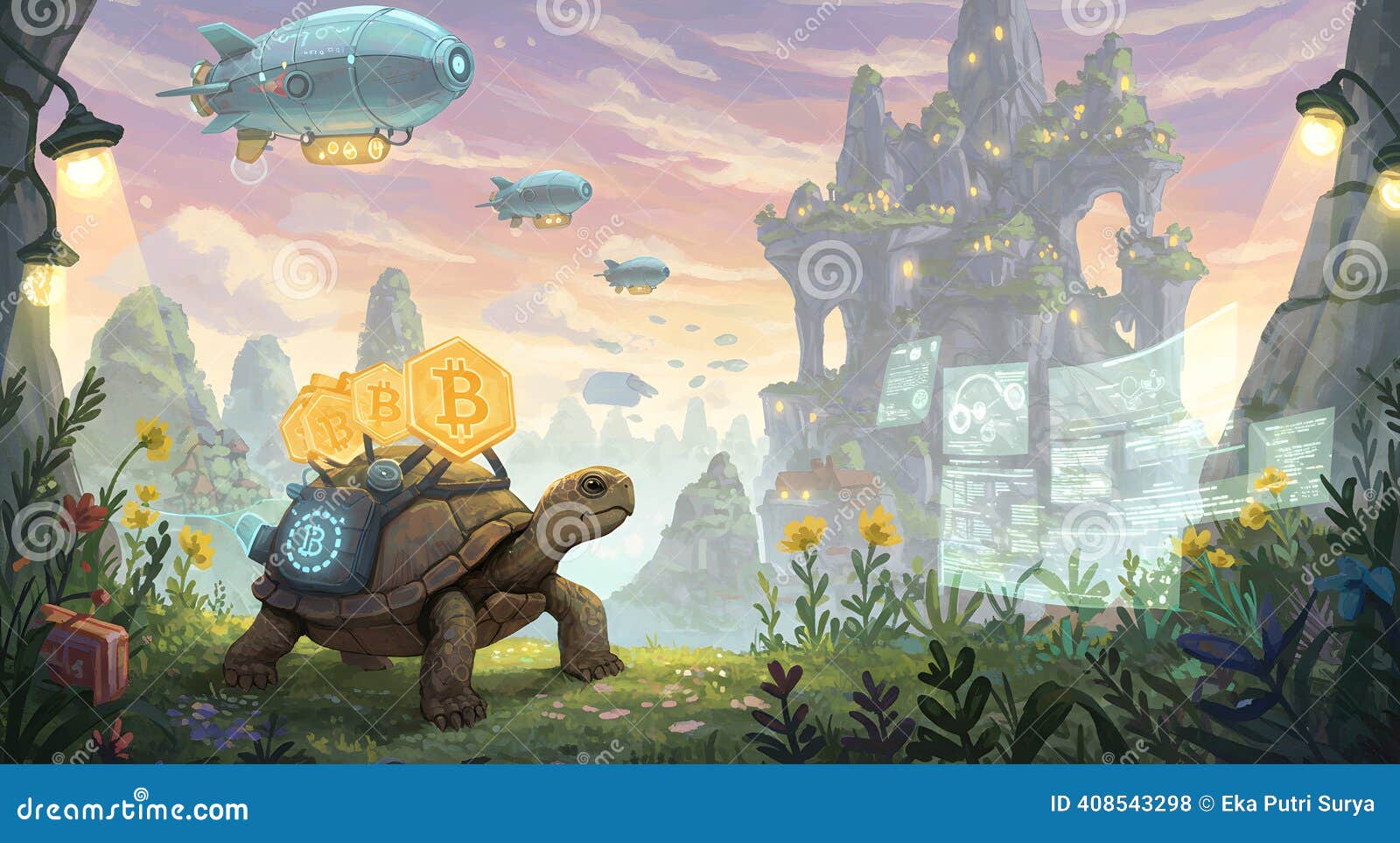 Bitcoin Turtle S Digital Fantasy Journey Stock Illustration - Illustration  of blockchain, crypto: 408543298