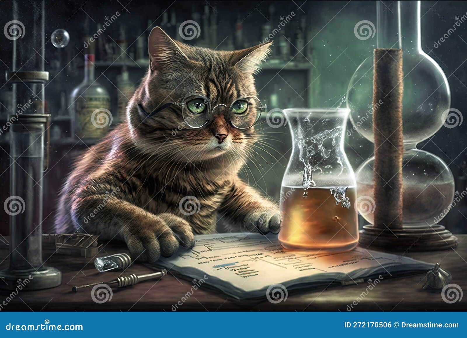 Scientist Cat in a Biological Laboratory Stock Illustration