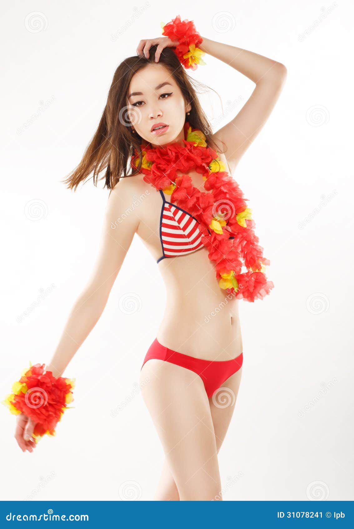Fantasy. Sensual Slim Japanese Girl in Red Bikini with Origami Flowers Stock Image - Image of nightlife: 31078241