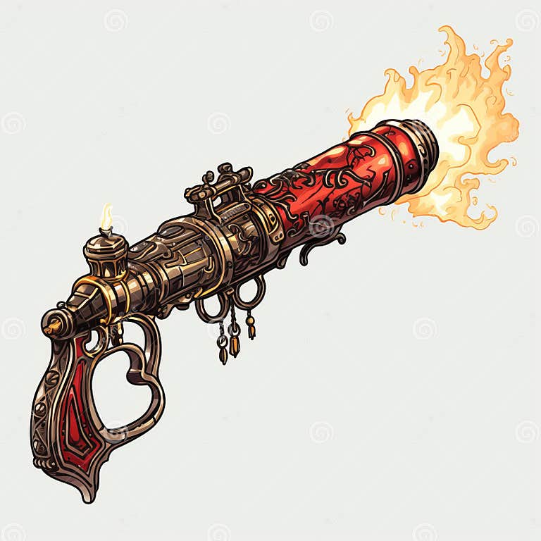 Fantasy Steam Shotgun with Flames - Medieval Era Flamethrower Stock ...