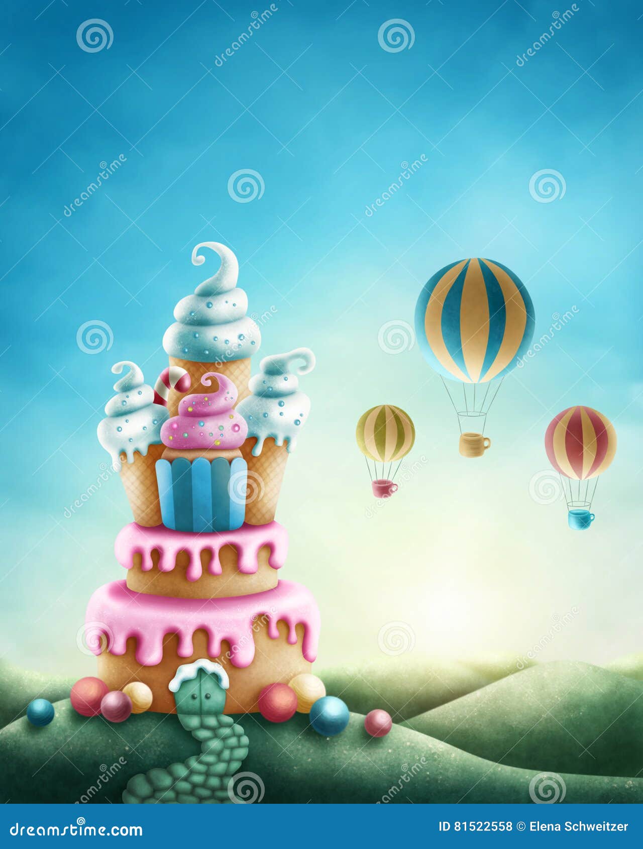 Fantasy sweet land stock illustration. Illustration of landscape 81522558