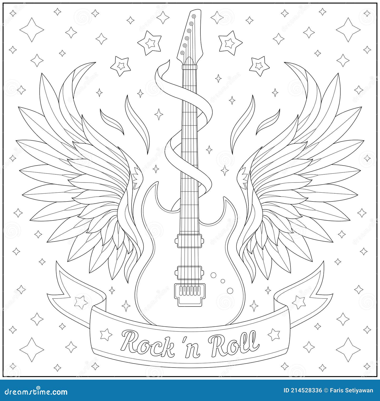 Fantasy Winged Guitar with Wings and Rock and Roll Banner. Learning and  Education Coloring Page Illustration Stock Vector - Illustration of design,  metal: 214528336
