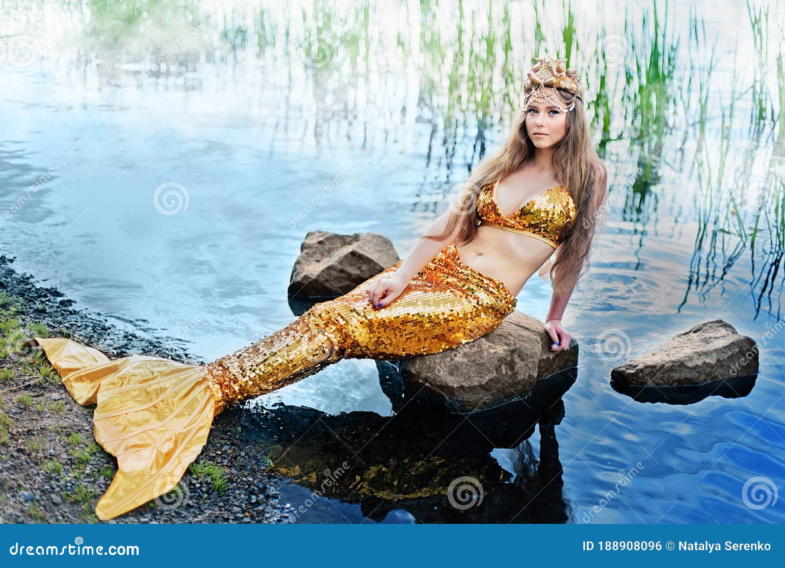 Fantasy Woman Real Mermaid Myth Goddess of Sea Stock Photo - Image ...