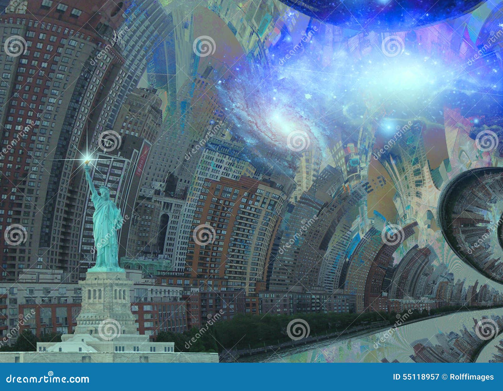 Fantasía NYC stock de ilustración. Ilustración de rascacielos 55118957