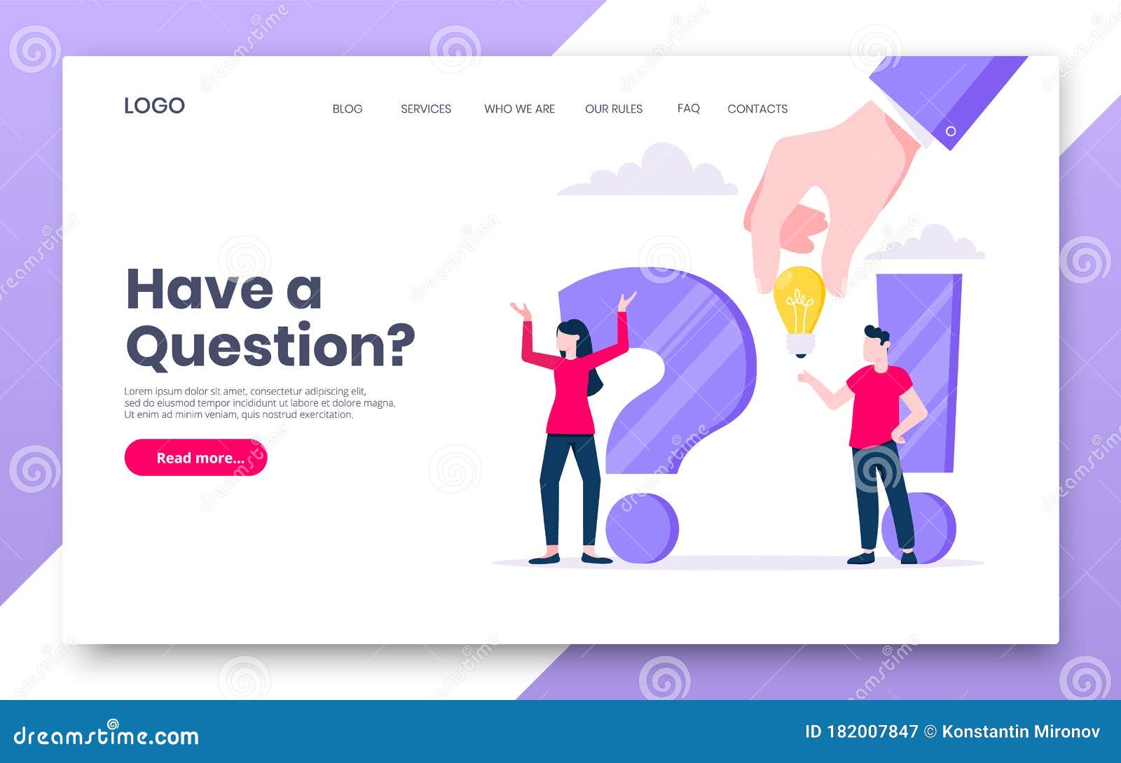 FAQ or Q and a Internet Landing Page Concept Web Template. Stock Vector - Illustration of 