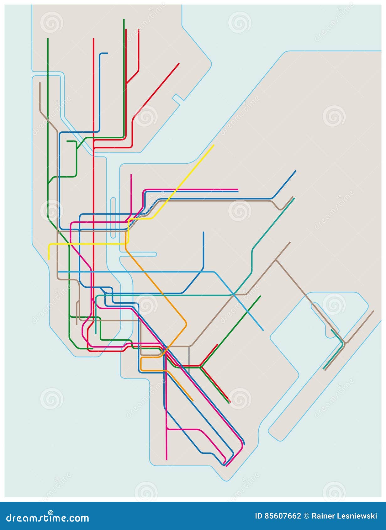Farbiger U Bahn Plan Von New York City Vektor Abbildung Illustration Von City York