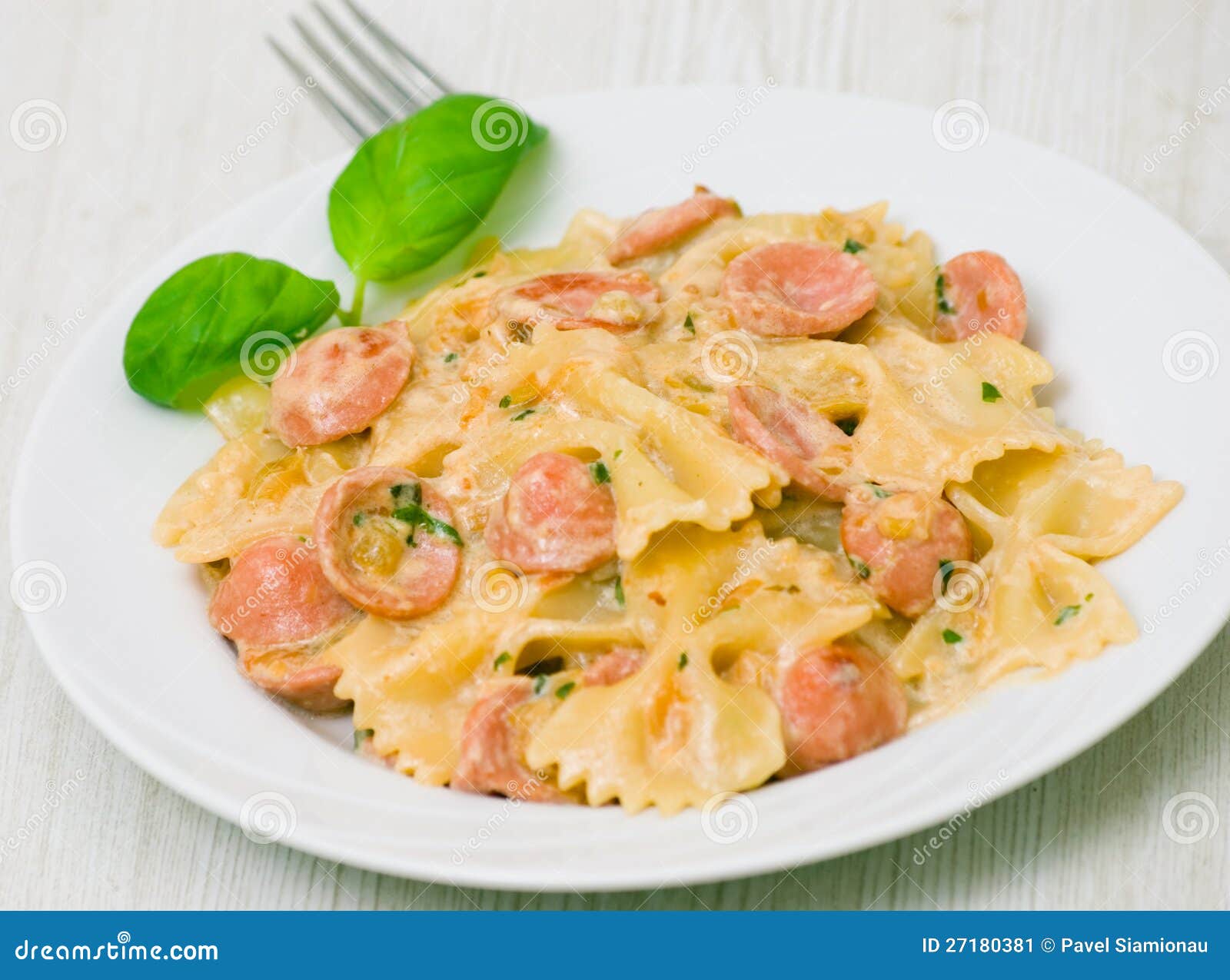 Farfalle Pasta with Sausage and Cream Sauce Stock Image - Image of
