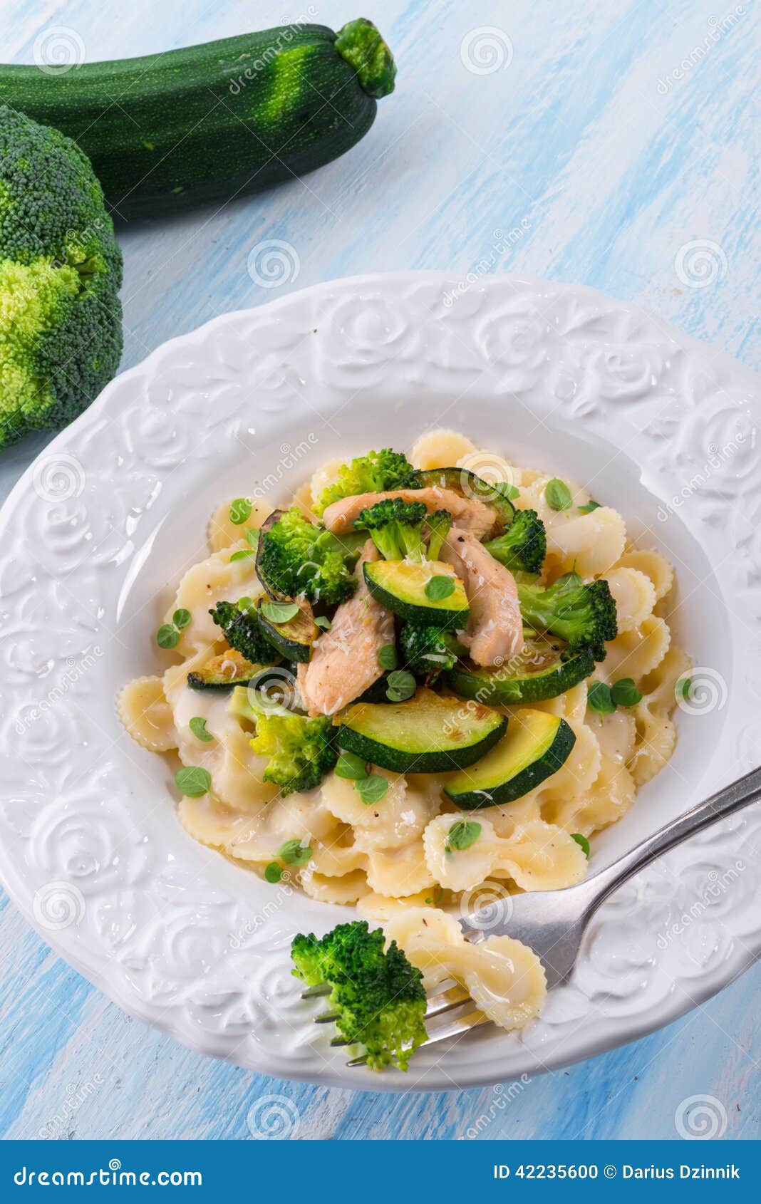 Farfalle Pasta with Zucchini and Broccoli Stock Photo - Image of dinner ...