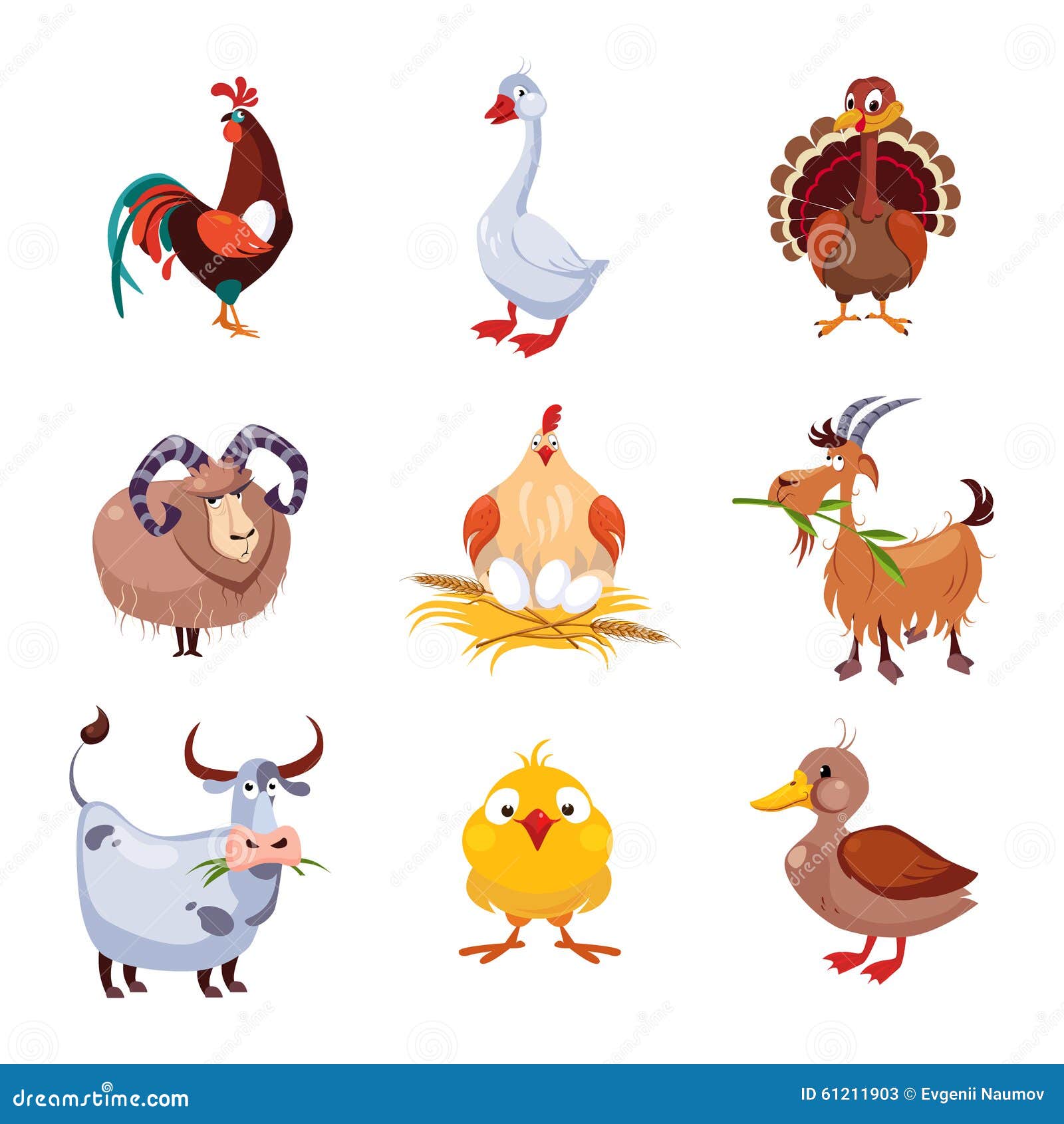 Farm Animal and Birds Vector Illustration Set Stock Vector - Illustration  of funny, character: 61211903