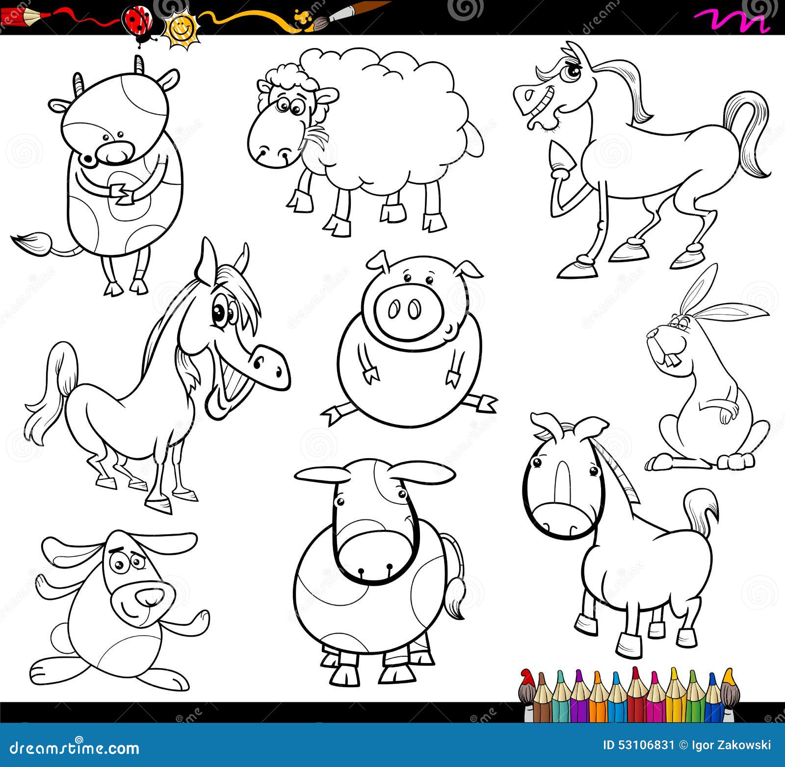 Farm animals coloring page stock vector. Illustration of ...