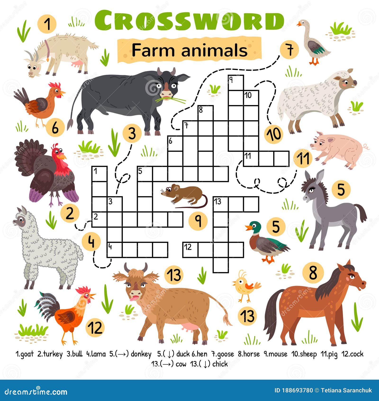 Farm Animals Crossword. Game for Preschool Kids Stock Vector - Illustration  of education, animal: 188693780