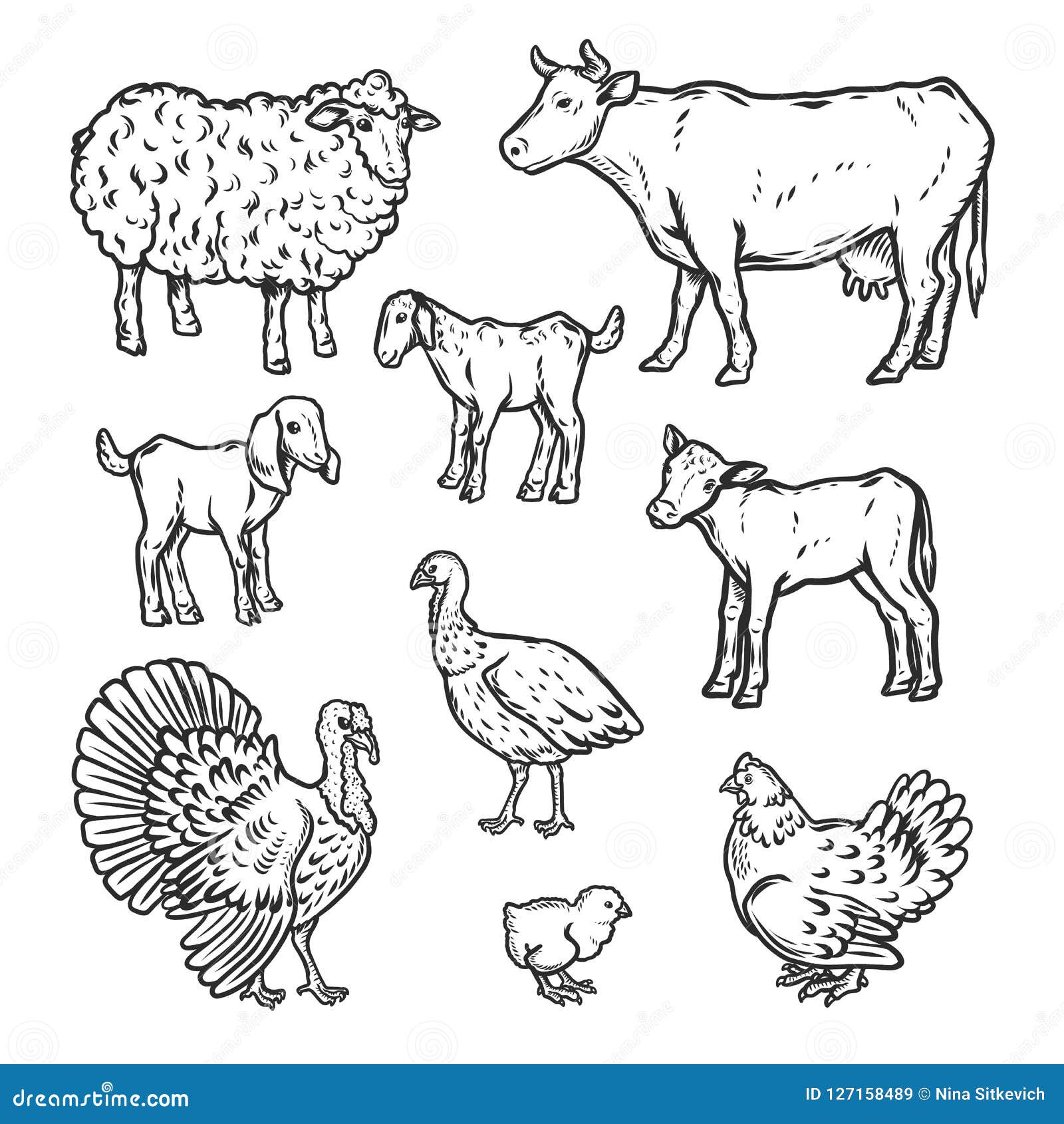 Farm Animals Detailed Icon Set, Outline Style Stock Vector - Illustration  of brown, icon: 127158489