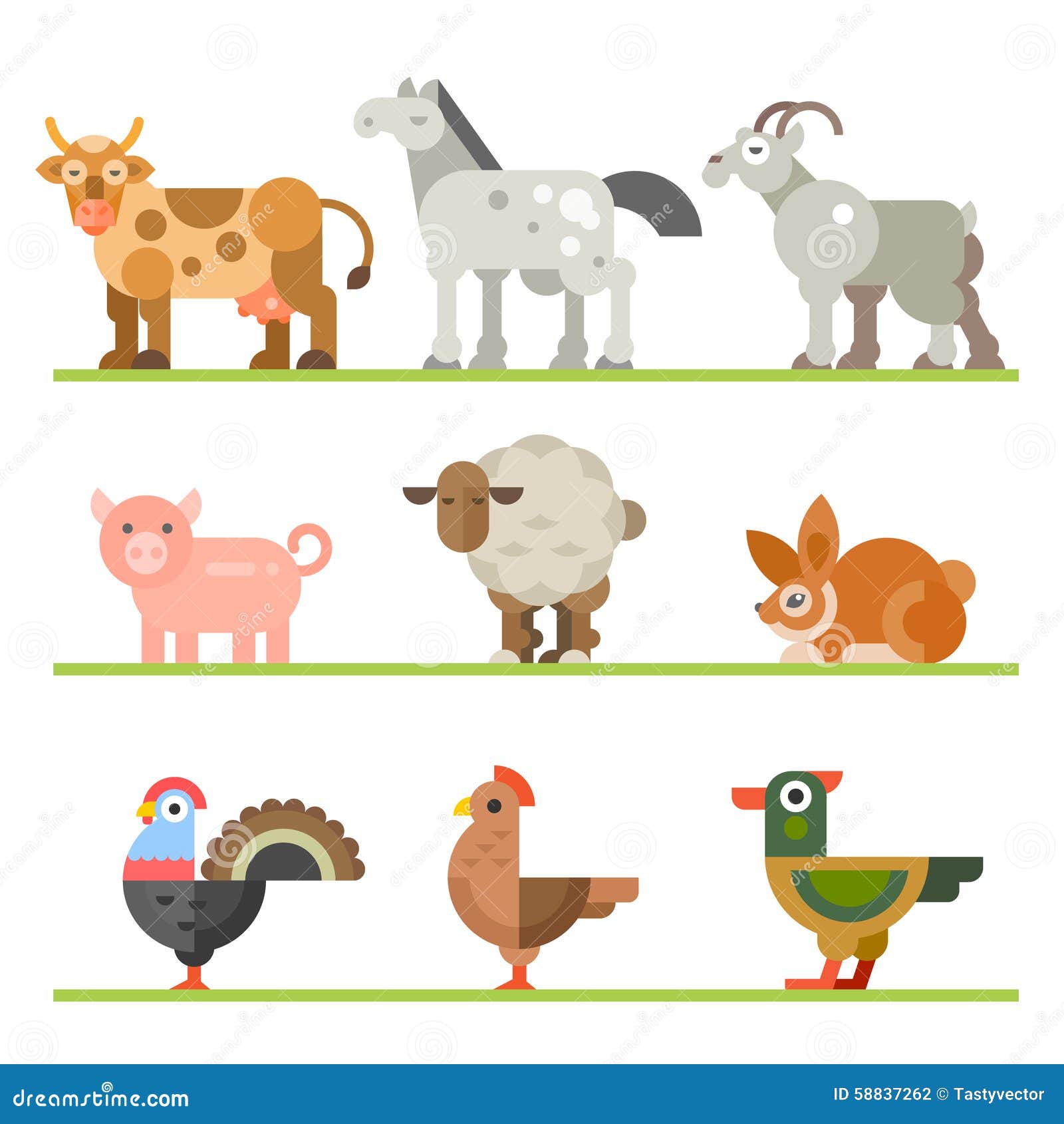 Farm animals stock vector. Illustration of dishes, bird - 58837262