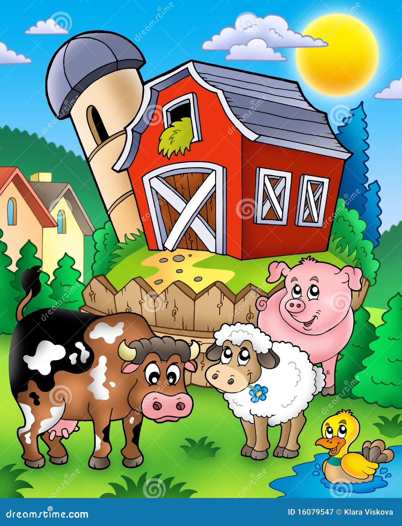 Farm animals near barn stock illustration. Illustration of grass 16079547