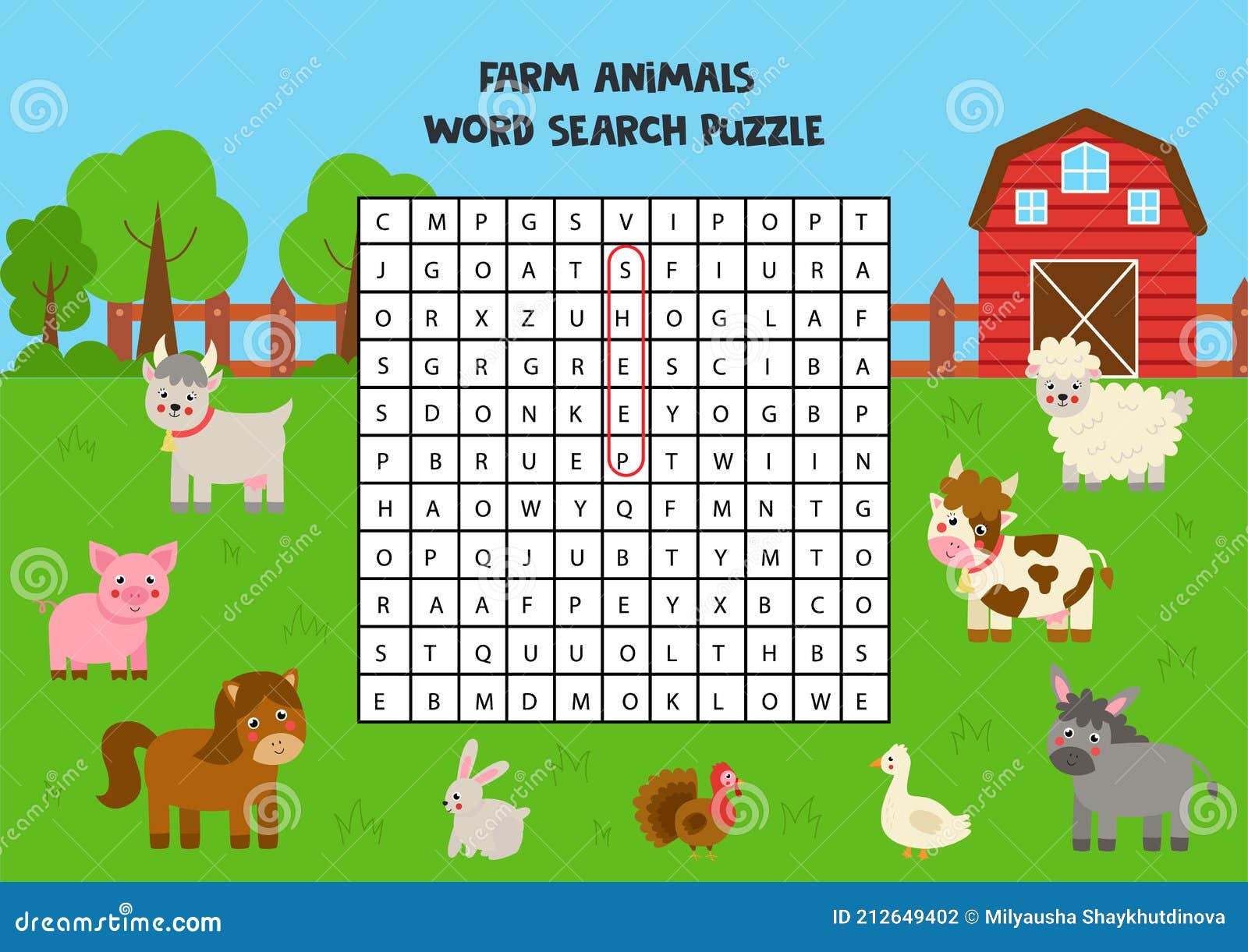Farm Animals Search Puzzle for Preschool Kids. Stock Vector - Illustration  of book, children: 212649402