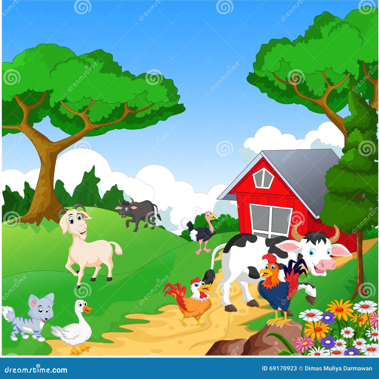 Farm Background with Animals Stock Illustration Illustration of fence