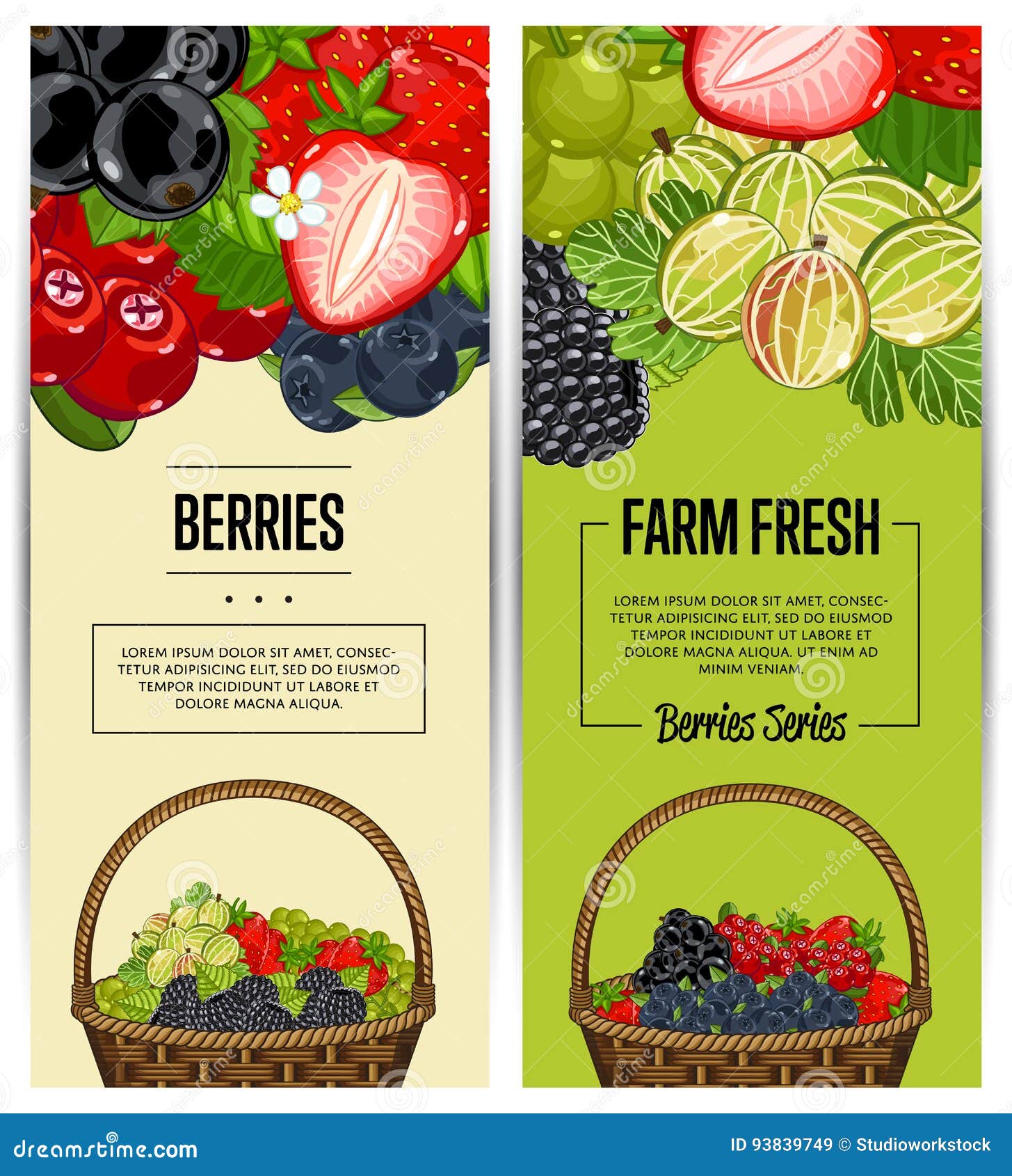 Farm Fresh Berry Flyers Set Stock Vector - Illustration of ...