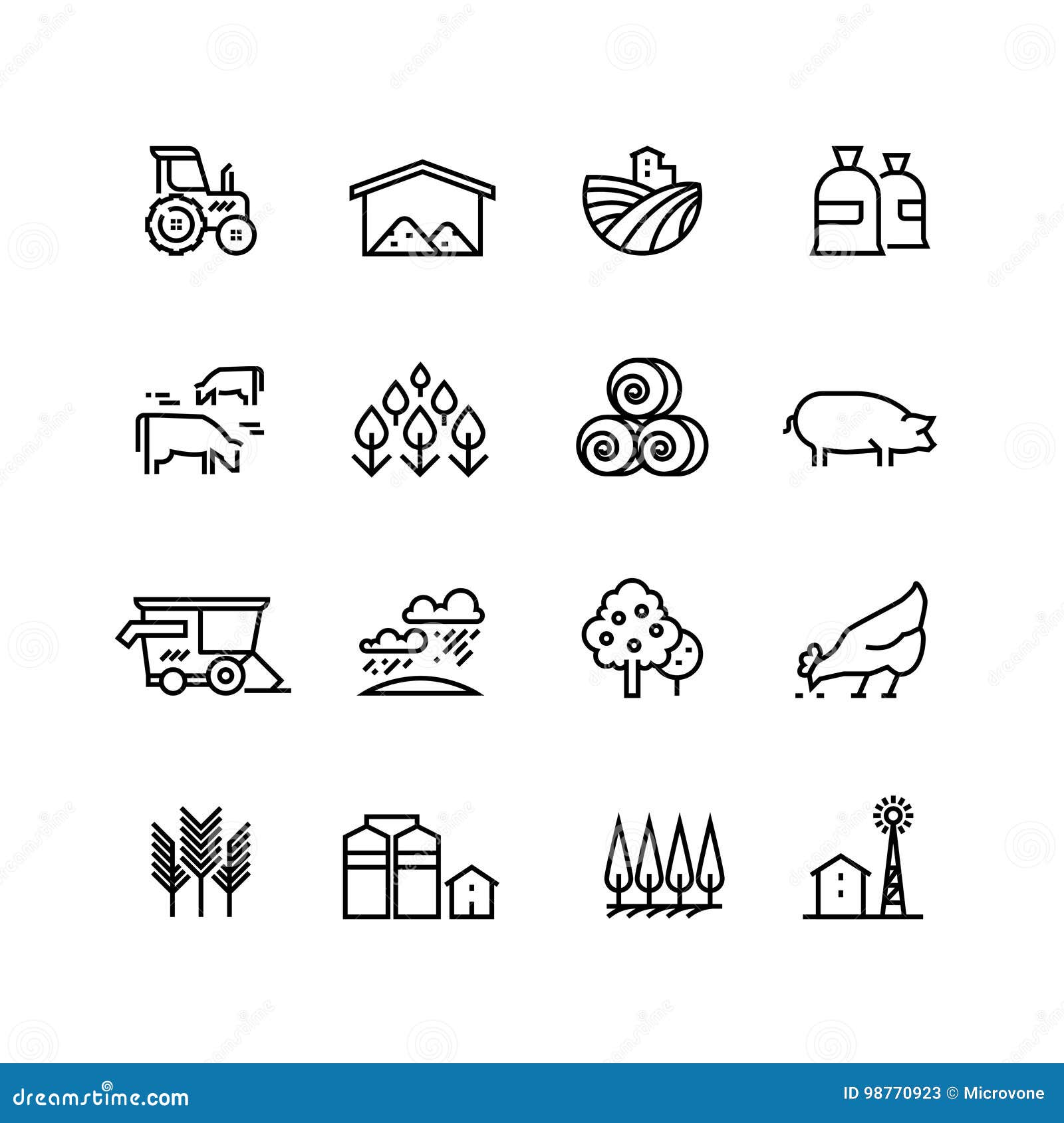 farm harvest linear  icons. agronomy and farming pictograms. agricultural s