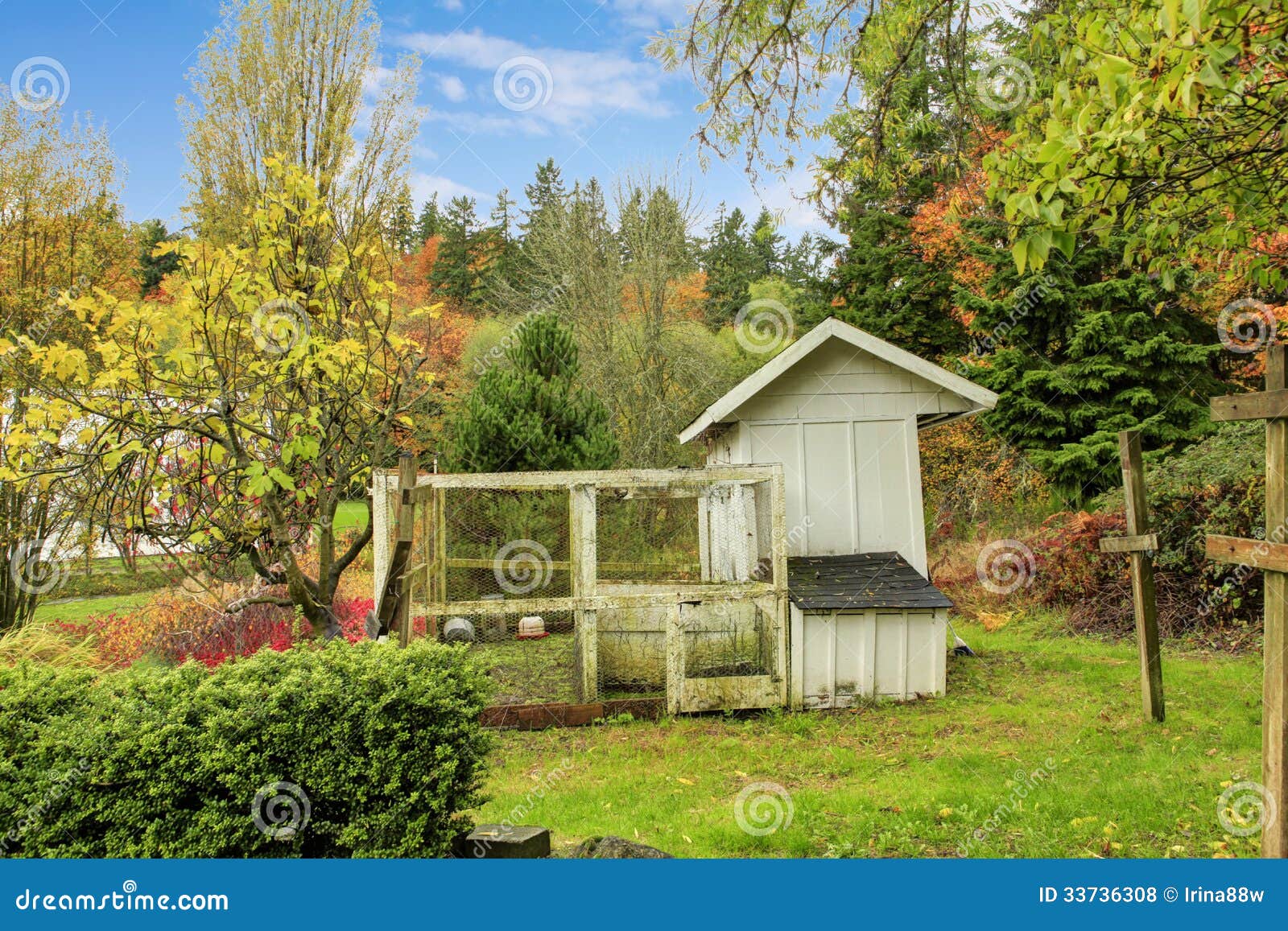 Farm House Chicken Coop Wiwth Covered Outdoor Area. Royalty Free Stock ...