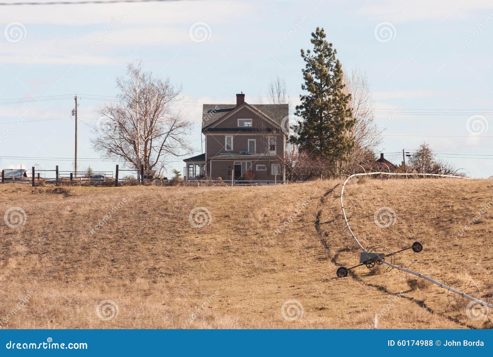 Farm house on a hill stock photo. Image of grass, wooden 60174988