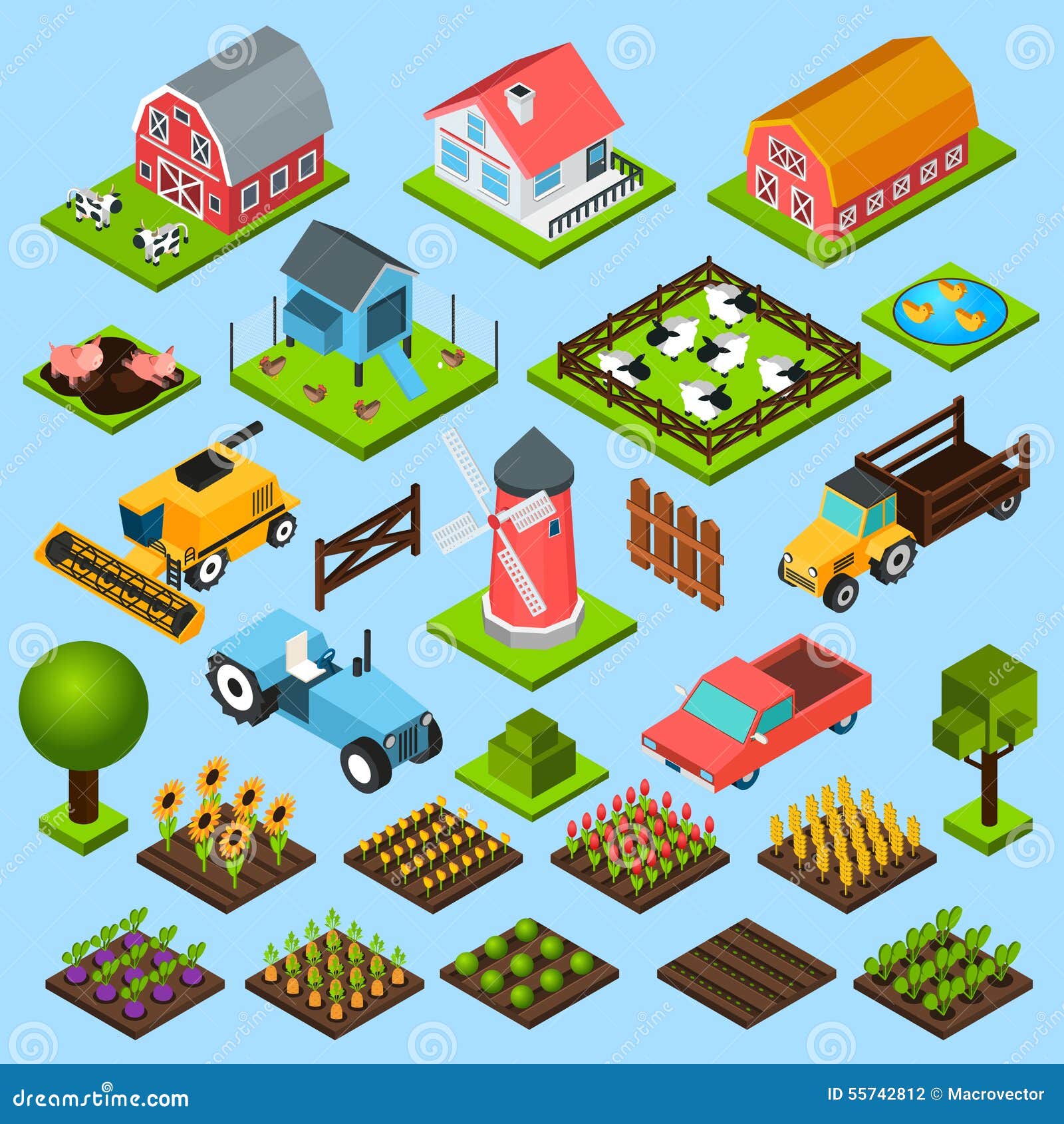 Farm Isometric Icons Set Stock Vector - Image: 55742812