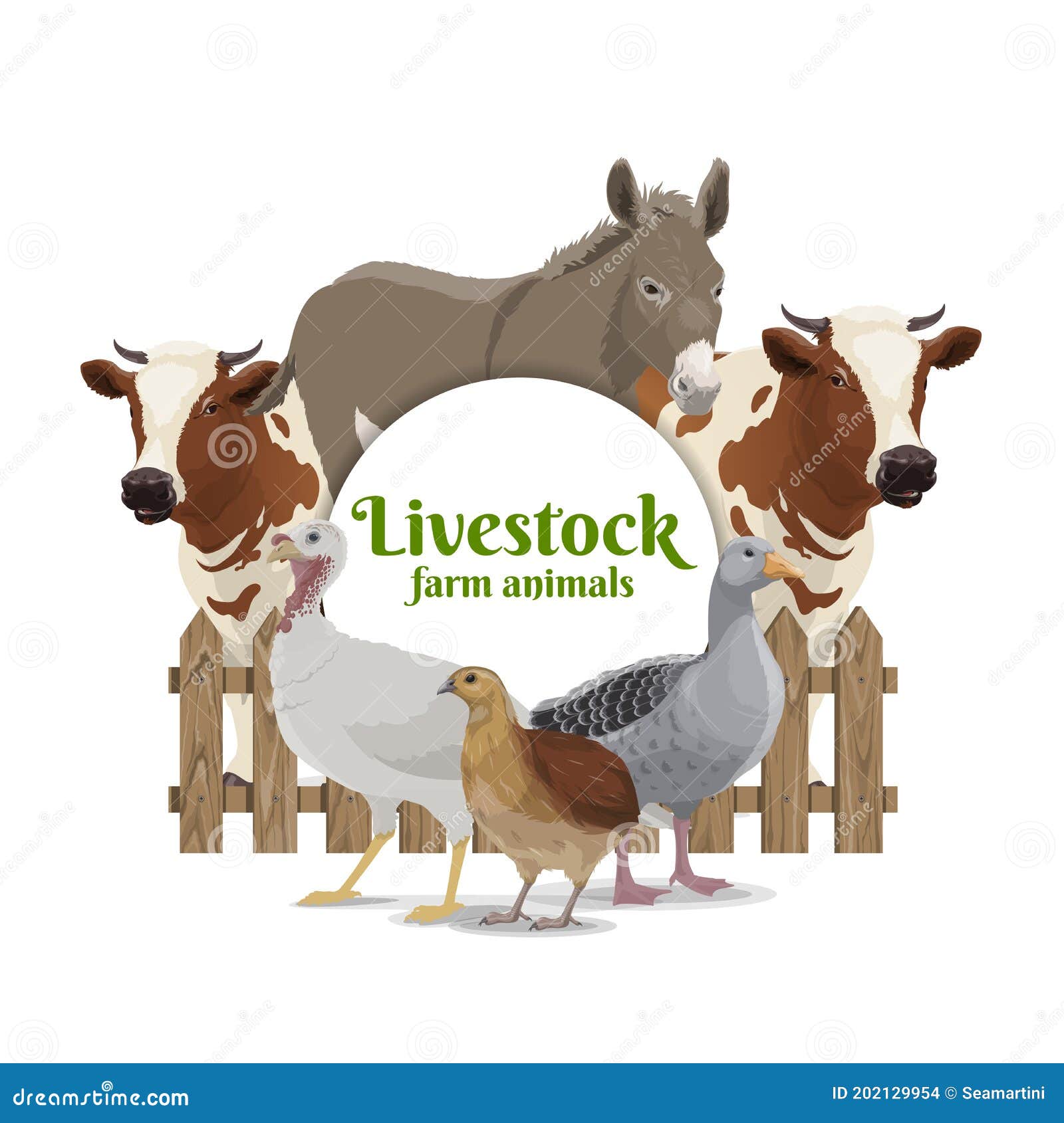 Farm Livestock and Poultry Vector Round Banner Stock Vector - Illustration  of frame, character: 202129954