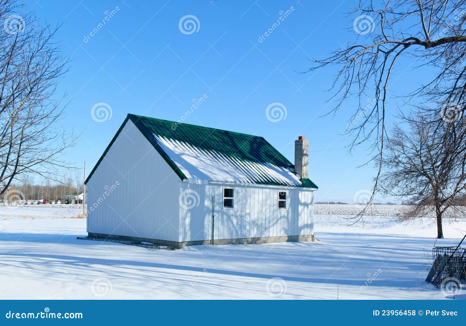 Winter Snowy Farm shed stock photo. Image of painted 23956458