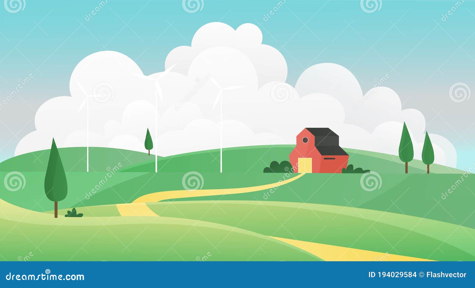 Farm Summer Landscape Vector Illustration Cartoon Farmland Countryside