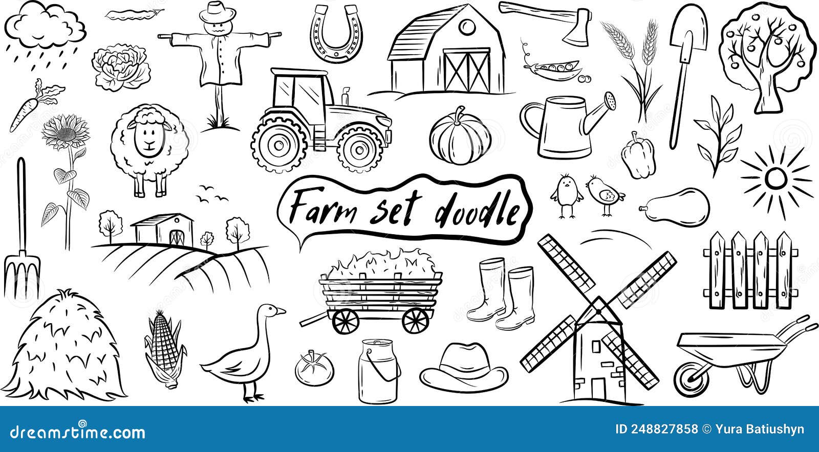 farm  doodle collection  on white background