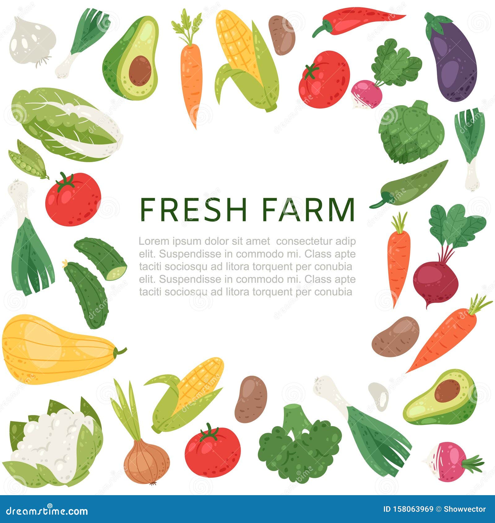 Farm Vegetable Frame Vector Illustration Fresh Veggies With Pepper And