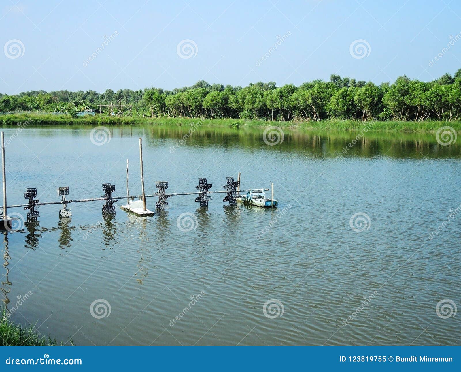 Aeration System for Outdoor Fish Shrimp Farming Pond. Stock Image - Image of nature, pollution: 123819755