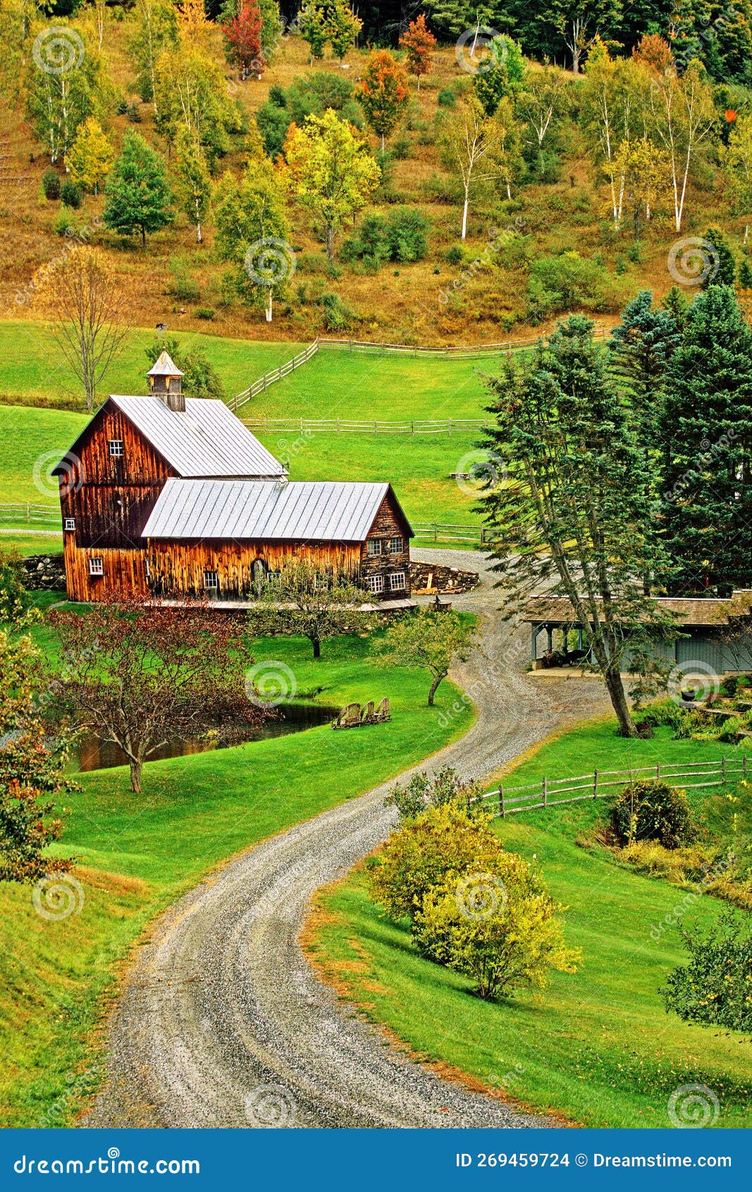 Rustic Rural Farm in Woodstock Vermont Autumn Colors Stock Photo