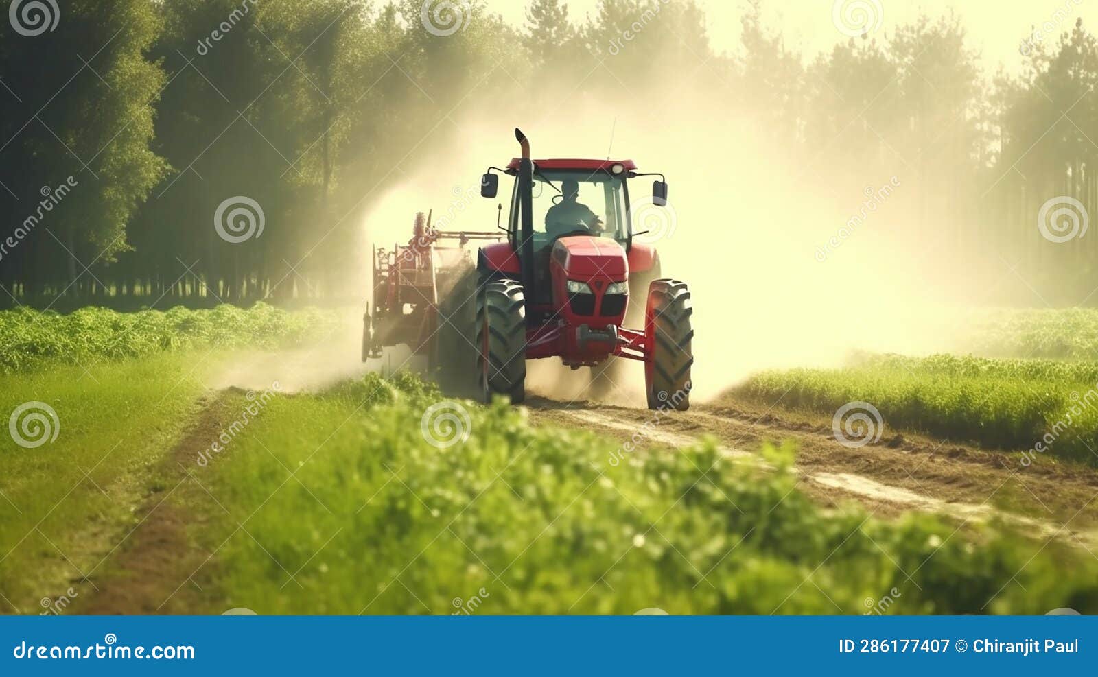 Farm Worker Driving Tractor Spraying Green Meadow Stock Image Image of tractor, nature 286177407