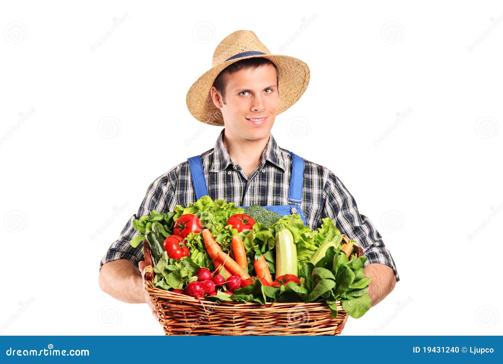 Farmer Holding A Basket Full Of Vegetables Stock Photo Image of