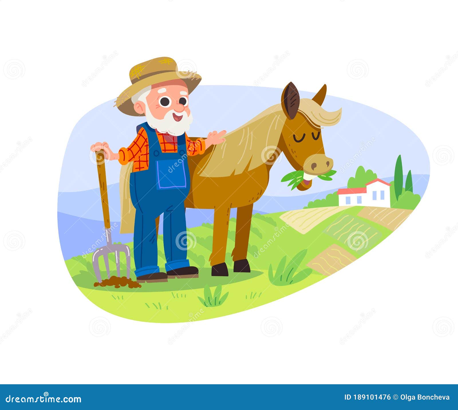 Farmer with Horse. Countryside Background Stock Vector - Illustration of horse, colorful: 189101476 Farmer with Horse. Countryside Background Stock Vector - Illustration of horse, colorful: 189101476