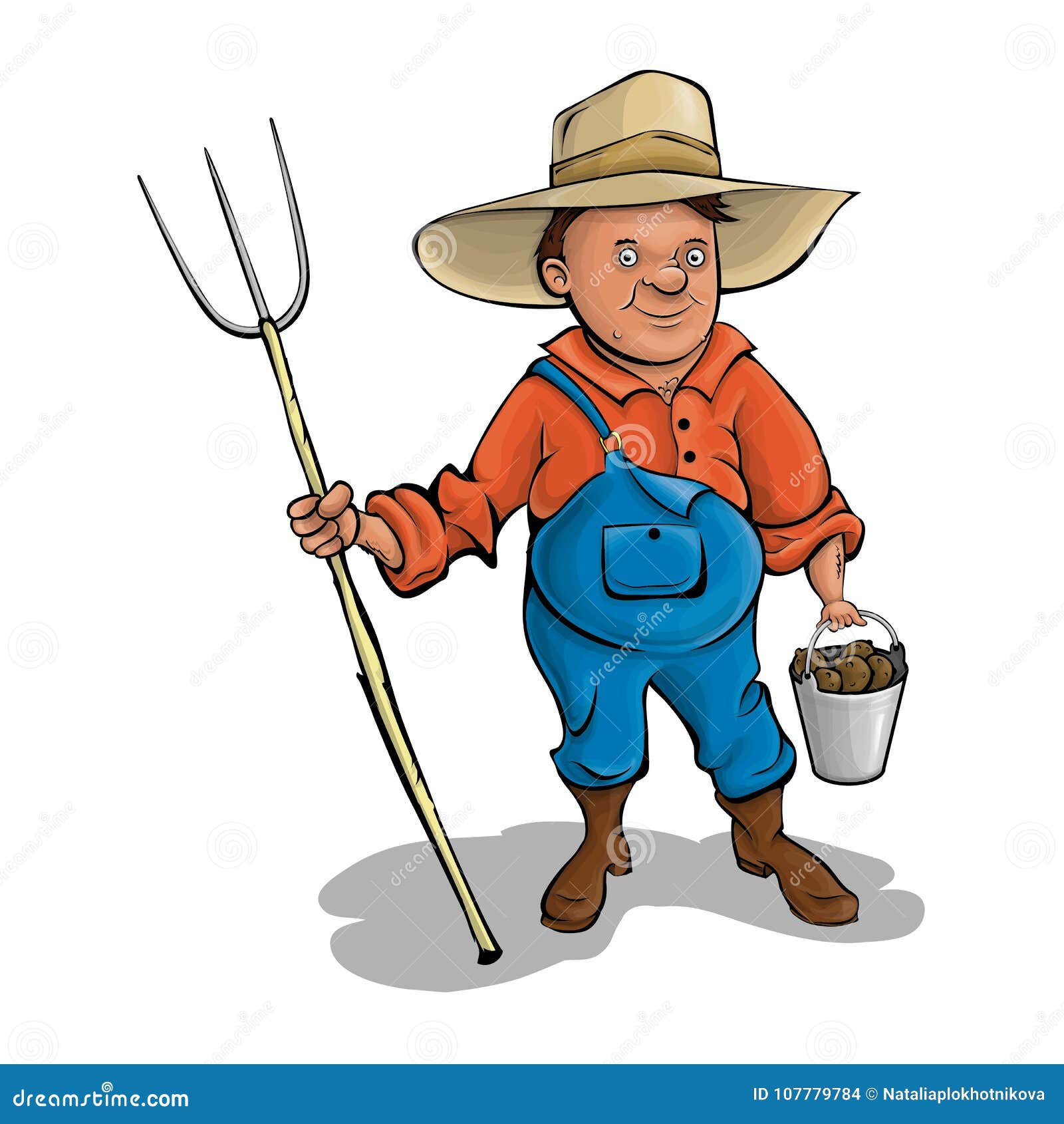 Farmer with Pitchforks. a Cartoon Character. Vector. Stock Illustration ...