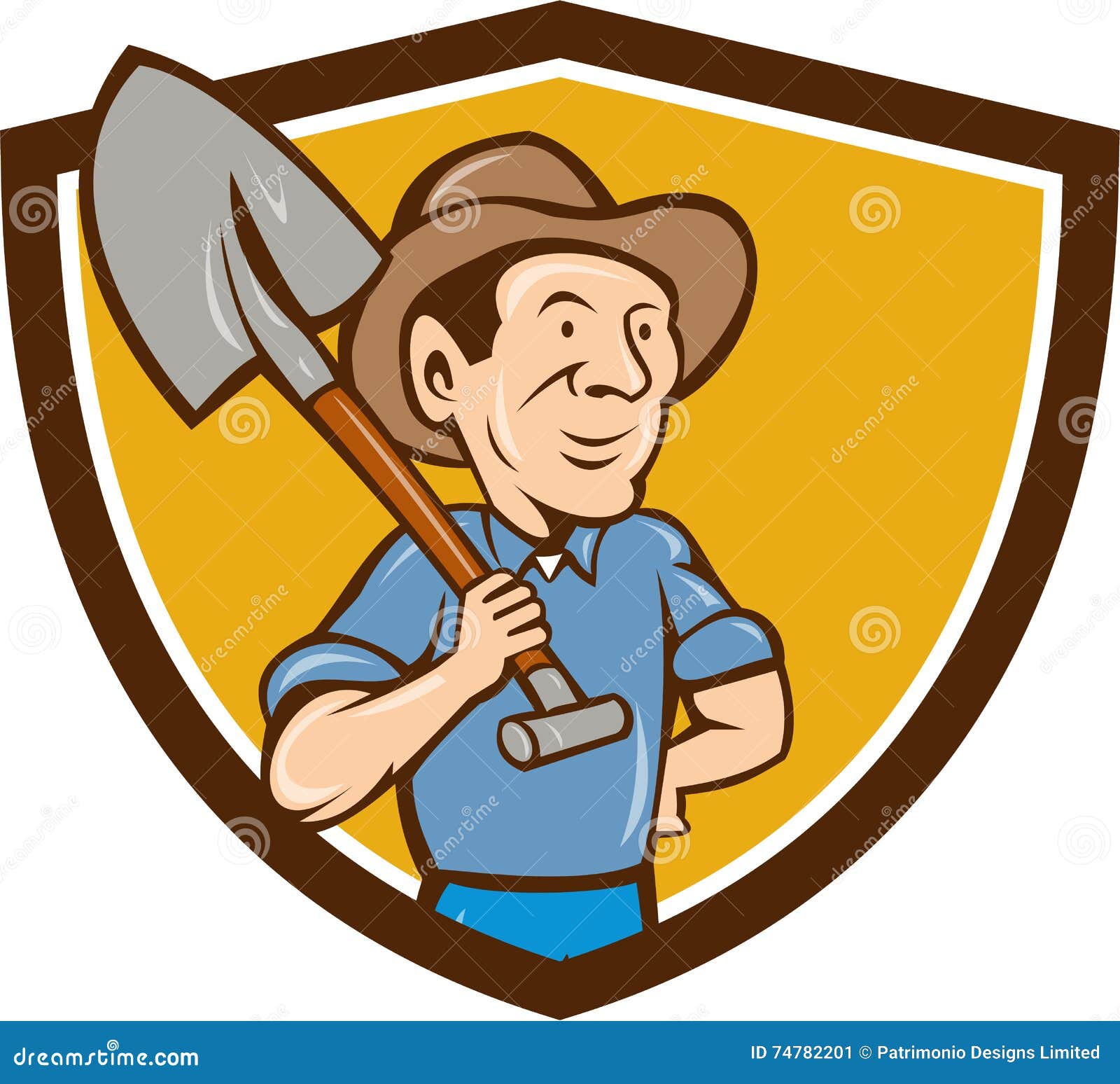 Farmer Shovel Shoulder Crest Cartoon Stock Vector - Illustration of ...