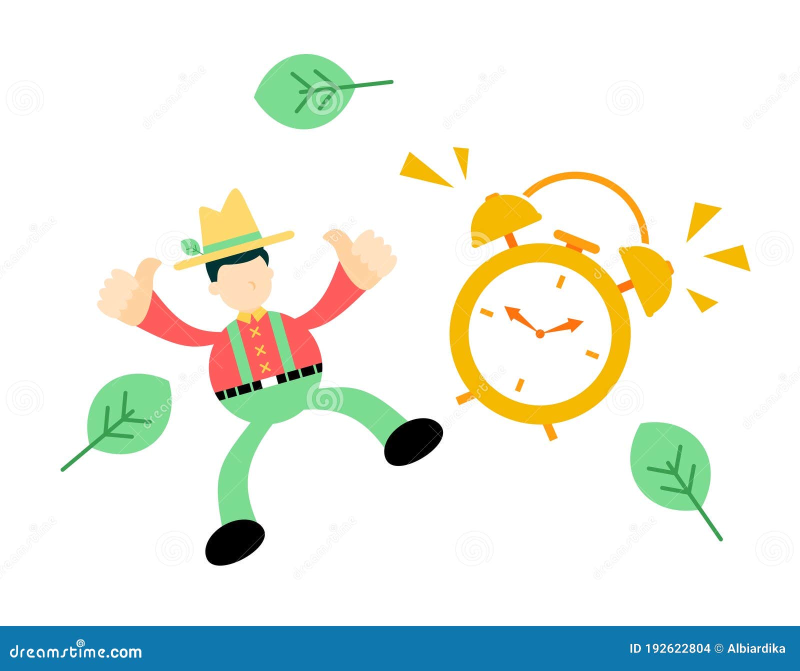 Farmer Man Pick Time Clock Cartoon Doodle Flat Design Vector