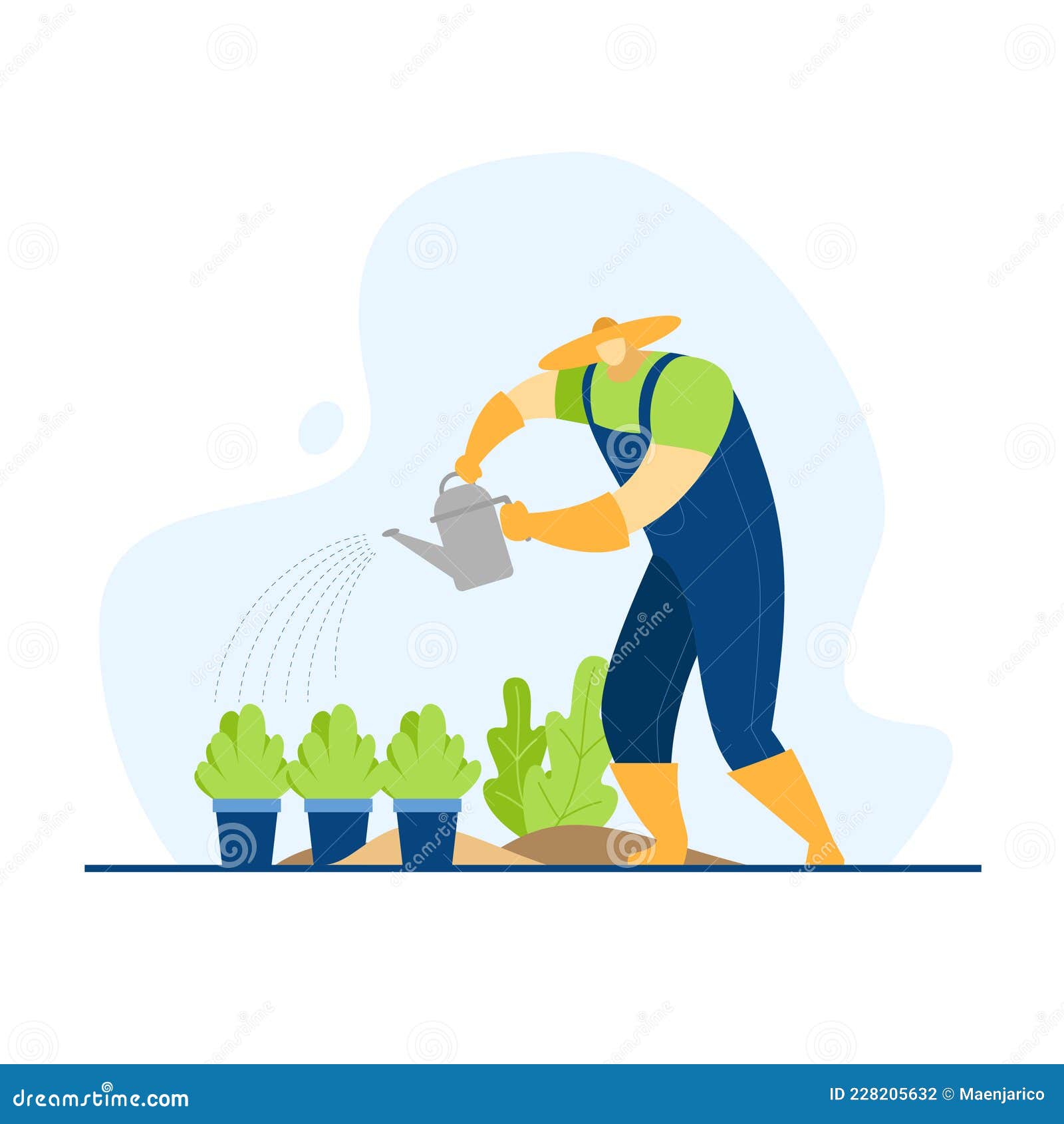Farmer Watering His Plants. Neural Network AI Generated Stock Image