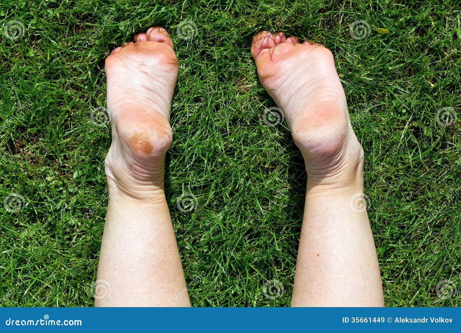 Woman Healthy Feet Hand Over Green Stock Photo 54721807