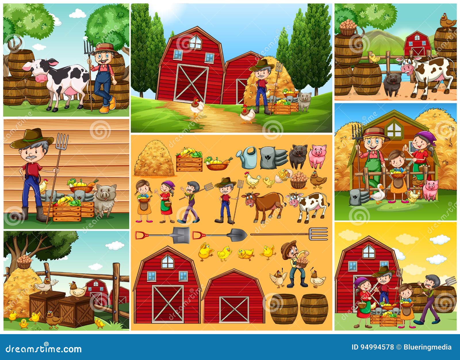 Farmers and Animals on the Farm Stock Vector - Illustration of clipart ...