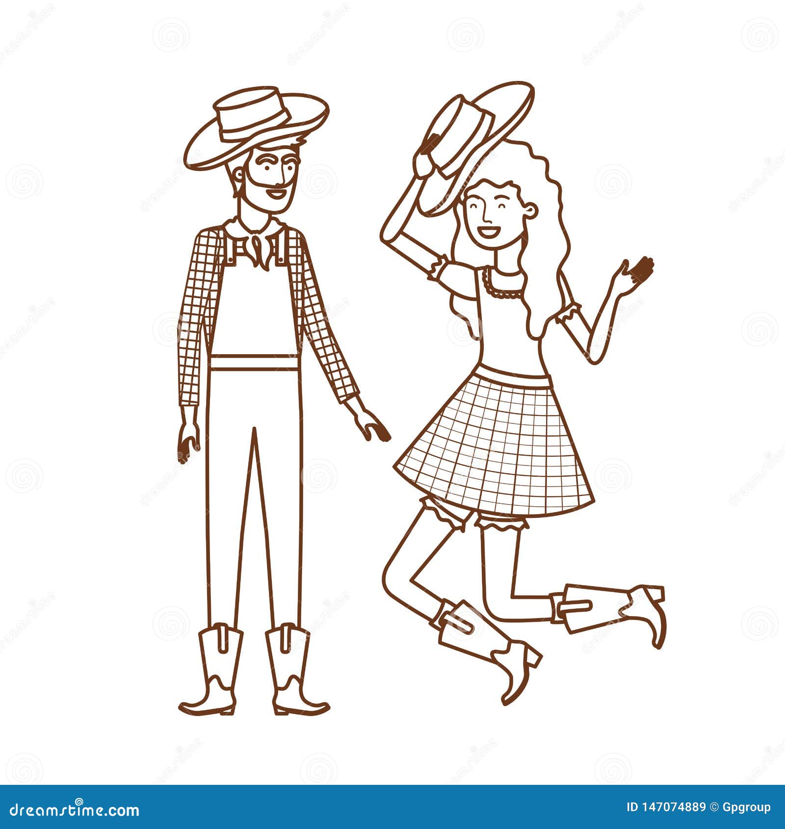 Farmers Couple Dancing with Straw Hat Stock Vector - Illustration of ...