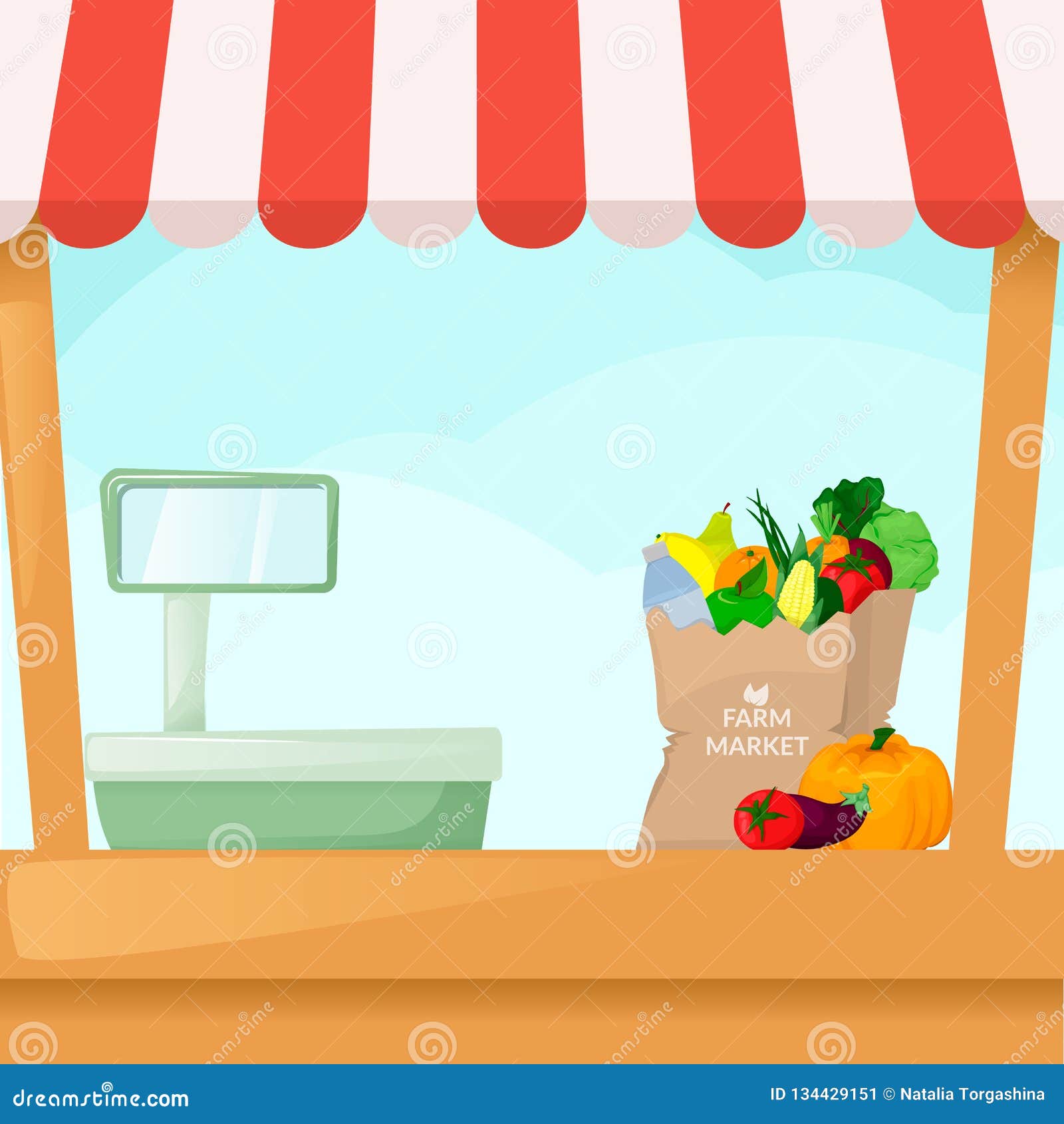 Farmers  Organic Local Shop. Selling Fruit and Vegetables.  Produce Stands Stock Vector - Illustration of graphic, apron: 134429151